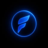 Glowing blue neon circle logo with stylized F letter icon on dark background